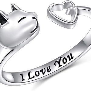 Anillos de plata con forma de gato y corazón – Flyow