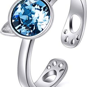 Anillo de plata con diseño de gato y cristales de Swarovski para mujer- AOBOCO