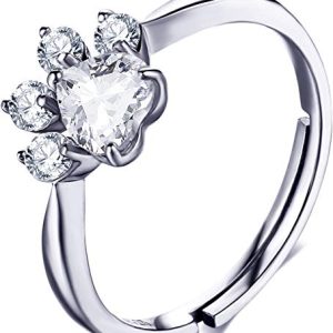 Anillo de plata de ley con diseño de huella de gato, ajustable