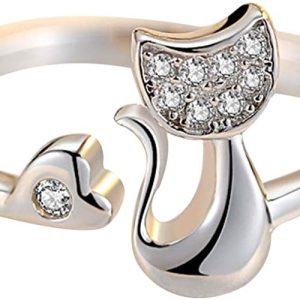 Anillo abierto con diseño de corazón de gato – Yingyue