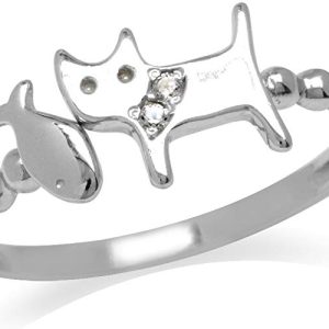 Anillo gato y pescado – chapada en oro blanco plata de ley 925
