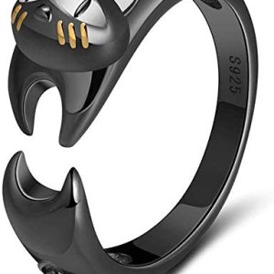 Anillo gatuno de plata de ley 925, color negro