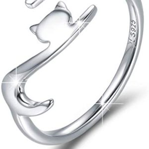 BAMOER – Anillo de plata de ley 925 con diseño de gato expandible para mujer