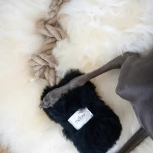 Juguete de Tira y Afloja para Perros Ecológico Resistente de Piel de Oveja Natural y Yute  - Negro
