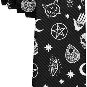 Corbata con símbolos, gatos y calaveras de poliéster y textil