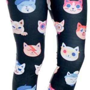 Leggings negros con gatitos tipo emoji – qiyuxow