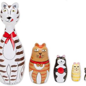 Muñecos de gato tipo Matryoshka de madera por 5 piezas «Cleo & Friends Nesting cats»-  Bits and Pieces