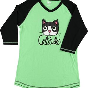 Pijama manga larga verde con gato smoking – LazyOne