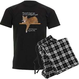 Pijama con gato en polo negro y pantalón negro a cuadros Unisex, Talla M – CafePress