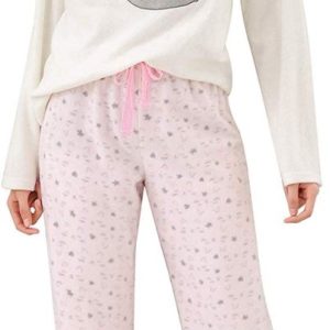 Pijama con gato para mujer, con forro polar, conjunto de dos piezas – Richie House